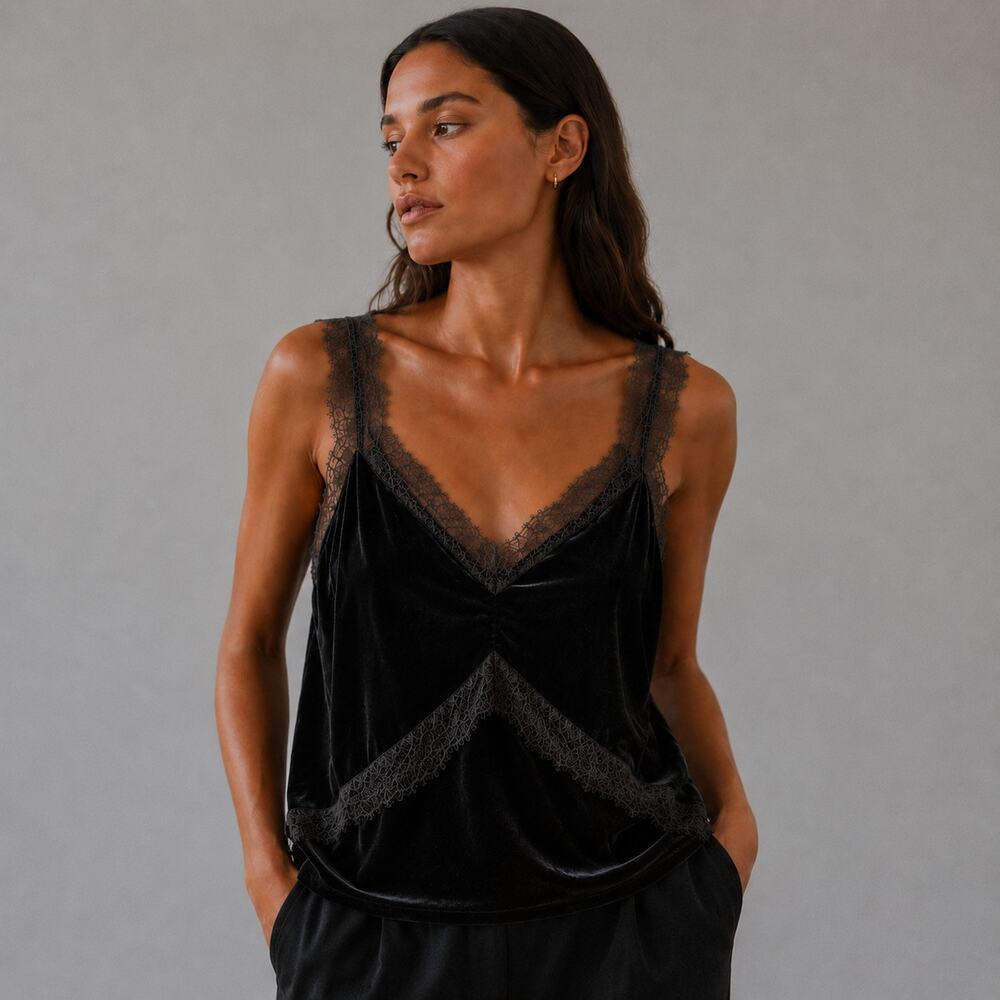 Cami NYC Black Velvet Lace-Trim Camisole